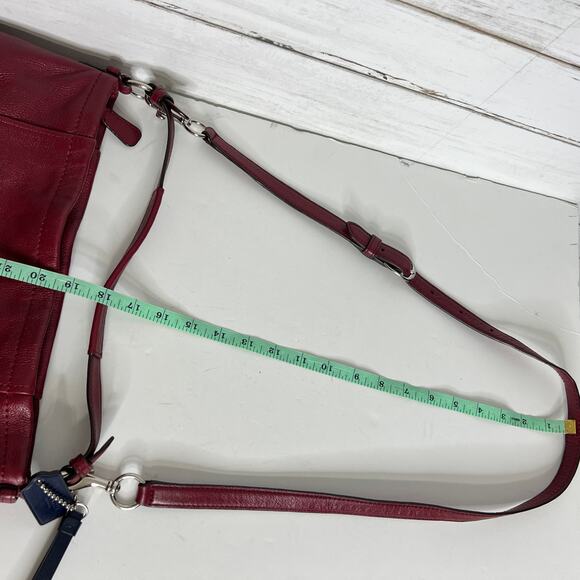 Coach Park Leather Hobo Tote Bag Crimson Red Pebbled Leather Shoulder Purse - Picture 9 of 13